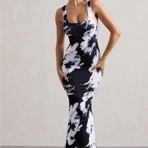 Club L London Monochrome Black and White Floral Maxi Dress